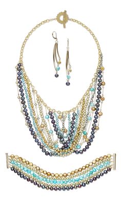 This DIY jewelry design set is exploding with beautiful cultured freshwater pearls and 14Kt gold-filled chain. Dress it up or down for endless style options. #FMGDesign #DIYJewelry Crafty Jewelry, Bracelet And Earring Set, Mountain Jewelry, Chain Dress, Fire Mountain, Diamond Engagement Ring Set, Fire Mountain Gems, Freshwater Cultured Pearls, Design Set