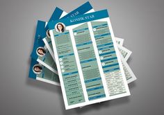 a set of five resumes with blue accents on top and one in the middle