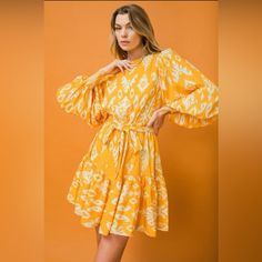 Gorgeous Golden Yellow Print Dress! This Dress Is The Perfect Dress For So Many Occasions! Church, Weddings, Fall Photos, Social Functions, Etc.! Church Weddings, Flying Tomato Dress, Flying Tomato, Yellow Print, Fall Photos, Golden Yellow, Perfect Dress, Yellow White, Print Dress