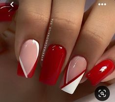 February Nails, Red Acrylic Nails, Her Nails, Work Nails, Short Acrylic Nails Designs, Nail Designs Glitter, Xmas Nails