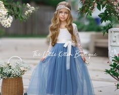 Blue White Lace Tulle Formal Flower Girl Dress for Special | Etsy Rustic Flower Girl Dress, Lace Flower Girl Dress, Flower Girl Dresses Blue, Boho Flower Girl, Long Flower Girl Dresses, Rustic Flower Girls, Tulle Flower Girl Dress, Ivory Flower Girl, Green Tulle