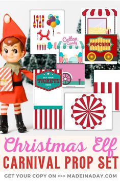 christmas elf carnival prop set is featured in this image with the text overlaying it