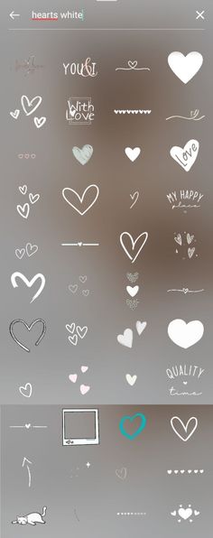 the back side of a cell phone with hearts drawn on it and other symbols in different colors