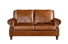 a brown leather couch on a white background