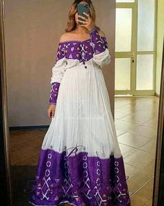 Ethiopian And Eritrean Very Colorful And Stunning Purple Habeshan Dress. Eritrean Clothing, Ethiopian Wedding Dress, Eritrean Dress, Ethiopian Wedding, Ethiopian Clothing, Habesha Dress, Ethiopian Traditional Dress, Ethiopian Dress, Habesha Kemis