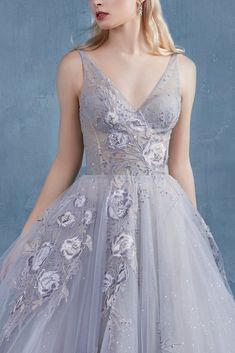 Andrea And Leo, Tiered Tulle Skirt, Tulle Balls, Paris Blue, Unique Prom Dresses, Tulle Ball Gown, Floral Embroidered Dress, Tulle Fabric, Beaded Lace