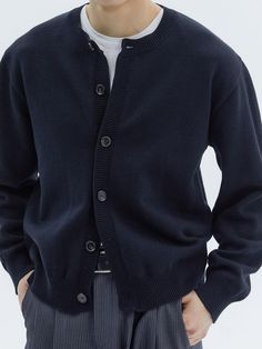 This is a casual and comfortable cardigan made out of high quality wool, nylon, and polyester blend fabric. With design detail of round neckline and elastic fabric with knitting detail on the center, it gives a casual and trendy mood to your look.- Ribbed cuffs and hem- Round neckline- Vertical line on the center back- Unisex item Round Neck Cardigan, Men Fashion Casual Shirts, Elastic Fabric, Men Fashion Casual Outfits, Accessories Fashion, Mens Accessories Fashion, Knitwear Cardigan, Black Cardigan, Men Fashion