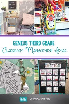 a collage of photos with the words genius third grade classroom management ideas on it