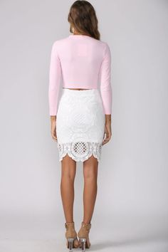 White midi skirt. Lace crotchet detailing. Classy and delicate.Inner lining.Polyester. White Lace Skirt, White Midi Skirt, White Midi, Skirt White, White Skirts, Lace Skirt, Midi Skirt, Online Store, Skirt