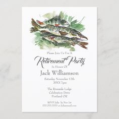 a retirement party card with fish on it