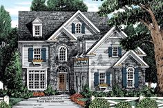 this is an artist's rendering of the front elevation of these european house plans