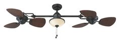 a ceiling fan with three brown blades on it's blade and two light bulbs