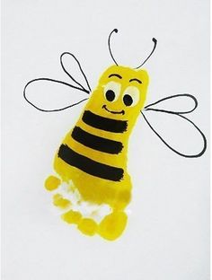 a drawing of a yellow and black bee on a white background with the words happy written in it