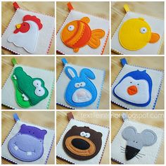 several pictures of different animal appliques on fabric