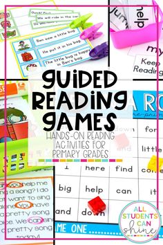 guided reading games for kids with pictures and text overlay that says guided reading games