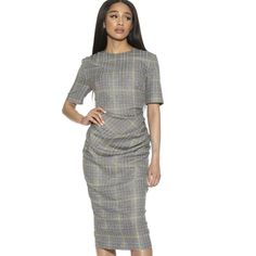 Plaid Dress, Midi Length To Below The Knee/Mid Calf. Size 4 Brand New With Tags, Never Worn. Product Features 45 1/4-In. Draped Design Short Sleeves Crewneck No Pockets Midi Length Sheath Style 78% Polyester, 20% Rayon, 2% Spandex Lined: 97% Polyester, 3% Spandex Machine Wash Elegant Midi-length Plaid Dress, Elegant Fitted Plaid Dress, Elegant Plaid Midi-length Dress, Fitted Plaid Midi Dress, Elegant Plaid Midi Dress, Elegant Fitted Plaid Party Dress, Elegant Plaid Dress For Party, Fitted Midi Length Plaid Dress, Elegant Knee-length Plaid Mini Dress