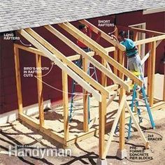 a man is working on the framing of a house