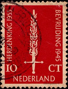 a red and black stamp with the words nederland on it