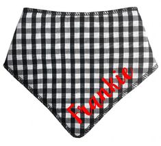 a black and white checkered bandana with the word love written in red on it