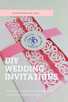 a pink and white wedding card with the words diy wedding invitations on it