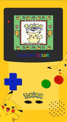 an old nintendo gameboy color with pikachu on the screen