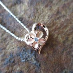 Pink Rose Gold Heart Plumeria Flower Hawaiian Silver Pendant Necklace #Sp86929 Anniversary Necklace With Heart Pendant And Flower Charm, Rose Flower Charm Necklace, Rose Flower Necklace With Flower Charm, Rose Gold Heart Pendant Jewelry With Flower Charm, Heart Charm Necklace With Flower Pendant For Mother's Day, Heart Necklace With Flower Pendant For Anniversary, Rose Gold Flower-shaped Necklace Gift For Mom, Rose Gold Flower-shaped Necklace For Mom, Rose Gold Flower Shaped Necklace For Mom