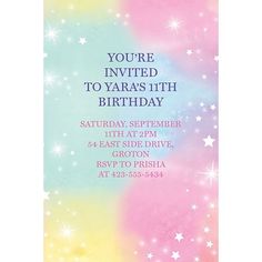 a birthday party card with stars on it