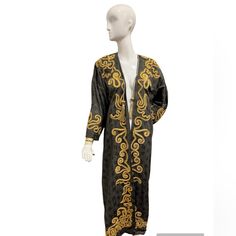 That Perfect Vintage Kaftan To Wear On Top Of Basically Anything. With A Contrasting Gold Front And Embroidery Artwork At The Back It's A Unique Piece!!! Vintage Kaftan, Embroidery Artwork, Gold Fronts, The Back, Unique Pieces, Long Sleeve Dress, Embroidery, Womens Dresses, Grey