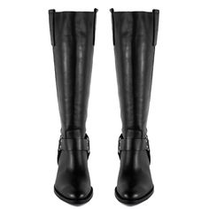 Biker chic meets equestrian style in the form of our Nola knee high boot. Made in Italy this pull on style features an under the knee cut, pull tabs for ease of wear and a flattering almond toe. The durable rubber sole is slightly stepped out with a low heel making them perfect for comfortable, all day wear. Adding a biker boot touch, Nola has a decorative ankle strap with silver hardware, toughening up this otherwise classic silhouette. Nola is available in smooth black leather or rich brown suede. Uppers - 100% Leather Lining - 100% Leather Sole - Rubber  Protect and nourish the leather with a neutral polish and a soft cloth. Wipe dirt off with a damp cloth. Neutral Polish, Black Knee Boots, September Birthstone Jewelry, Biker Chic, Knee Boot, Black Knees, Jewelry Ring Box, Gifts For New Mums, Pearl Jewellery Earrings