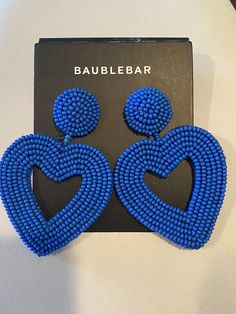 BAUBLEBAR VIONNET BEADED HEART DROP EARRINGS IN BLUE | eBay Heart Silhouette, Beaded Heart, Beaded Drop Earrings, Heart Drop Earrings, Head Over Heels, Open Heart, Drop Earrings, Glass, Blue