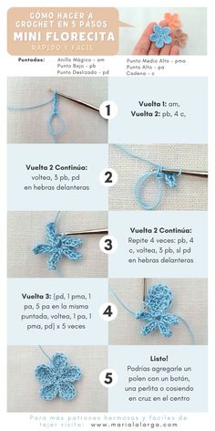 instructions to crochet the tiny flower with pictures on how to make it in this video