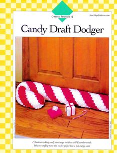 the front cover of candy draft dodger, with a red and white striped bag next to it