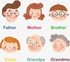 the different types of people's faces are shown in this cartoon style, which includes grandmothers and grandparents