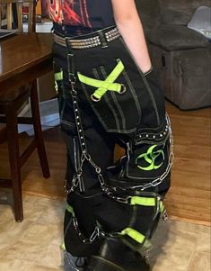 Emo Cargo Pants, Biohazard Aesthetic Outfit, Green Punk Outfits Men, Aliencore Outfit, Punk Techwear, Cybergoth Fashion, Silly Clothes, Alt Clothes