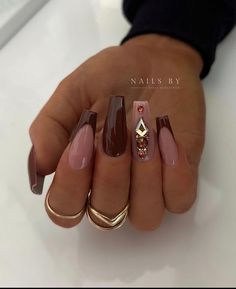 Brown Chrome Nails, Brown Chrome, Ballerina Nails Designs, Multicolored Nails, Chrome Nails Designs, November Nails, Thanksgiving Nails