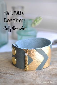 how to make a leather cuff bracelet with brass hardware and tassels on it