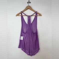 Approximate Measurements Taken Flat: Armpit To Armpit: 15” Length (Back Of Neck To Bottom): 26” New With Tags Casual Scoop Back Tank Top For Summer, Summer Athleisure Tops With Scoop Back, Athleisure Tops With Scoop Back For Summer, Scoop Back Tops For Yoga In Summer, Summer Yoga Top With Scoop Back, Fitted Acid Wash Casual Tank Top, Casual Stretch Purple Tank Top, Casual Purple Stretch Tank Top, Casual Washed Tank Top With Relaxed Fit