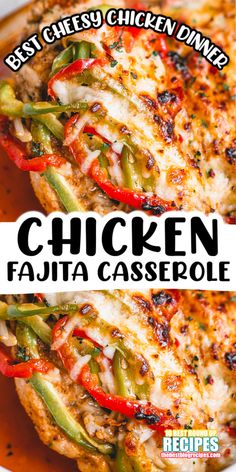 the chicken fajita casserole has been cut in half and is ready to be eaten