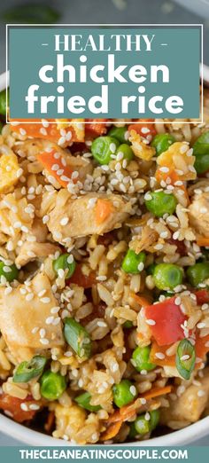 This Healthy Chicken Fried Rice Recipe is packed with chicken, veggies and brown rice. Full of flavor + so delicious - just like takeout chicken fried rice at home! Skip the chicken and make it vegetarian or add shrimp. You could even make it with cauliflower rice. Either way this clean eating dinner is easy to make and quick! Chicken Fried Rice Recipe Healthy, Healthy Chicken Fried Rice, Healthy Fried Rice Recipe, Healthy Dressings, Fried Rice At Home, Healthy Fried Rice, Chicken Fried Rice Recipe, Riced Veggies