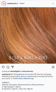 Light Ginger Formula, Ginger Hair Color Wella, Ginger Hair Wella Formula, Copper Blonde Hair Formula, Wella Strawberry Blonde Formula, Copper Hair Formula, Copper Blonde Hair, Blonde Dye