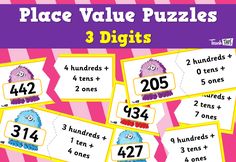 place value puzzles for 3 digities with numbers and one hundreds on the side