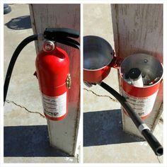 a fire extinguisher sitting on the side of a building