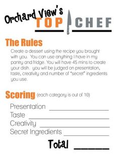 an orange and black checklist with the words top chef