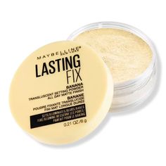 Lasting Fix Banana Setting Powder - Maybelline | Ulta Beauty Setting Powder Makeup, Banana Setting Powder, Translucent Setting Powder, Banana Powder, Maybelline Color Sensational, Loose Setting Powder, Finishing Powder, Maybelline New York, Soft Focus