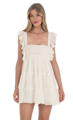 Ruffle Strap Babydoll Ruffle Dress in Ivory | LUCY IN THE SKY Upf Clothing, Dresses Date Night, Graduation Dresses, Casual Day Dresses, Junior Bridesmaid Dresses, Straight Dress, Date Night Dresses, Fabulous Dresses, Little White Dresses