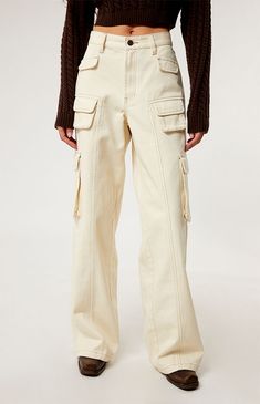 PacSun's Vanilla Mid Rise Baggy Cargo Pants are the perfect blend of tomboy flair and feminine style. These comfy mid-rise pants have a seamed body for added depth with contrast stitching, ample cargo pockets, and a baggy fit. Baggy Cream Cargo Pants, Beige Baggy Cargo Pants Ankle-length, Mid-rise Beige Cargo Bottoms, Beige High-waist Baggy Cargo Pants, Beige Mid-rise Cargo Pants With Side Pockets, Baggy Cargo Pants, My Mobile Number, Cargo Pant, Baggy Fits