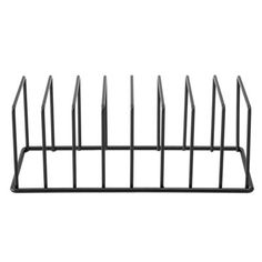 a black metal rack with five sections on it