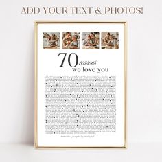 a framed poster with the words,'70 years we love you '