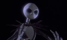 an animated skeleton with two hands in the air and one hand on his chest, holding something