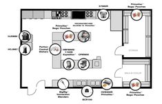 the floor plan for a hotel room with different rooms and furniture, including a kitchen